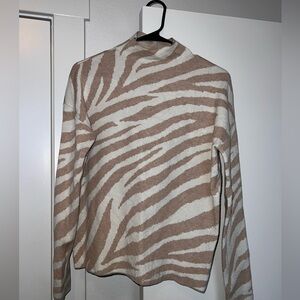 Tahari Zebra Print Cowl Neck Sweater - Cream and Tan